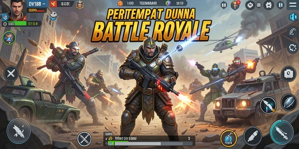 Tangkapan layar menunjukkan aksi mendebarkan dalam game Battle Royale.