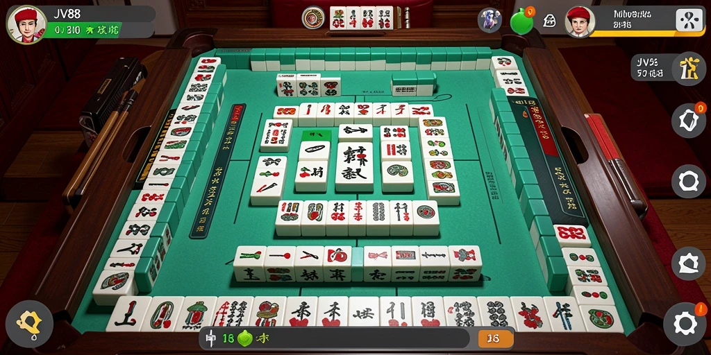 Tangkapan layar gameplay JV88 menampilkan ubin Mahjong yang indah dan mengasyikkan.