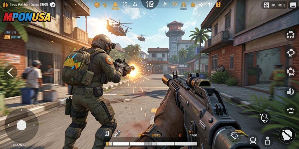 Screenshot utama menampilkan aksi intens dalam gameplay TPS.