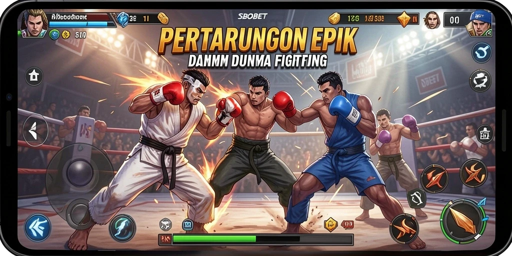 Tampilan menarik dari gameplay pertarungan SBOBET yang intens.