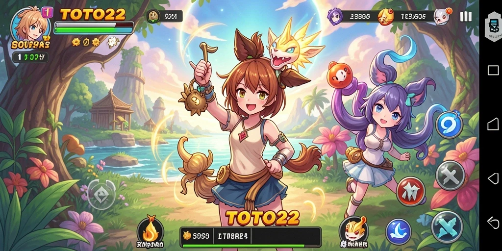 Tampilan gameplay seru dari TOTO22 yang menampilkan karakter anime.
