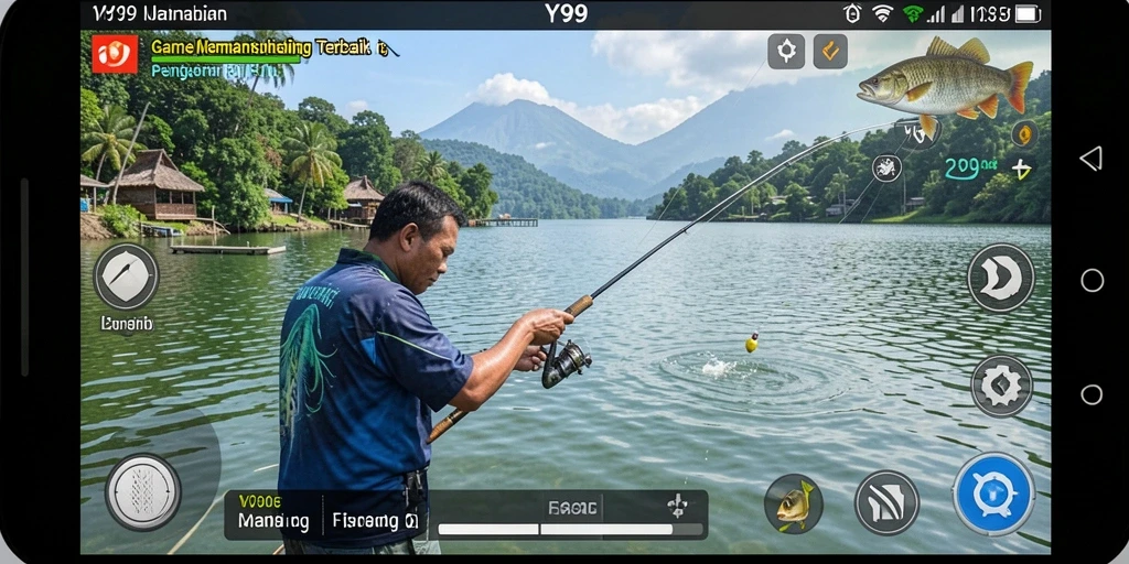 Tampilan utama gameplay Y89 dengan pengalaman memancing yang nyata.